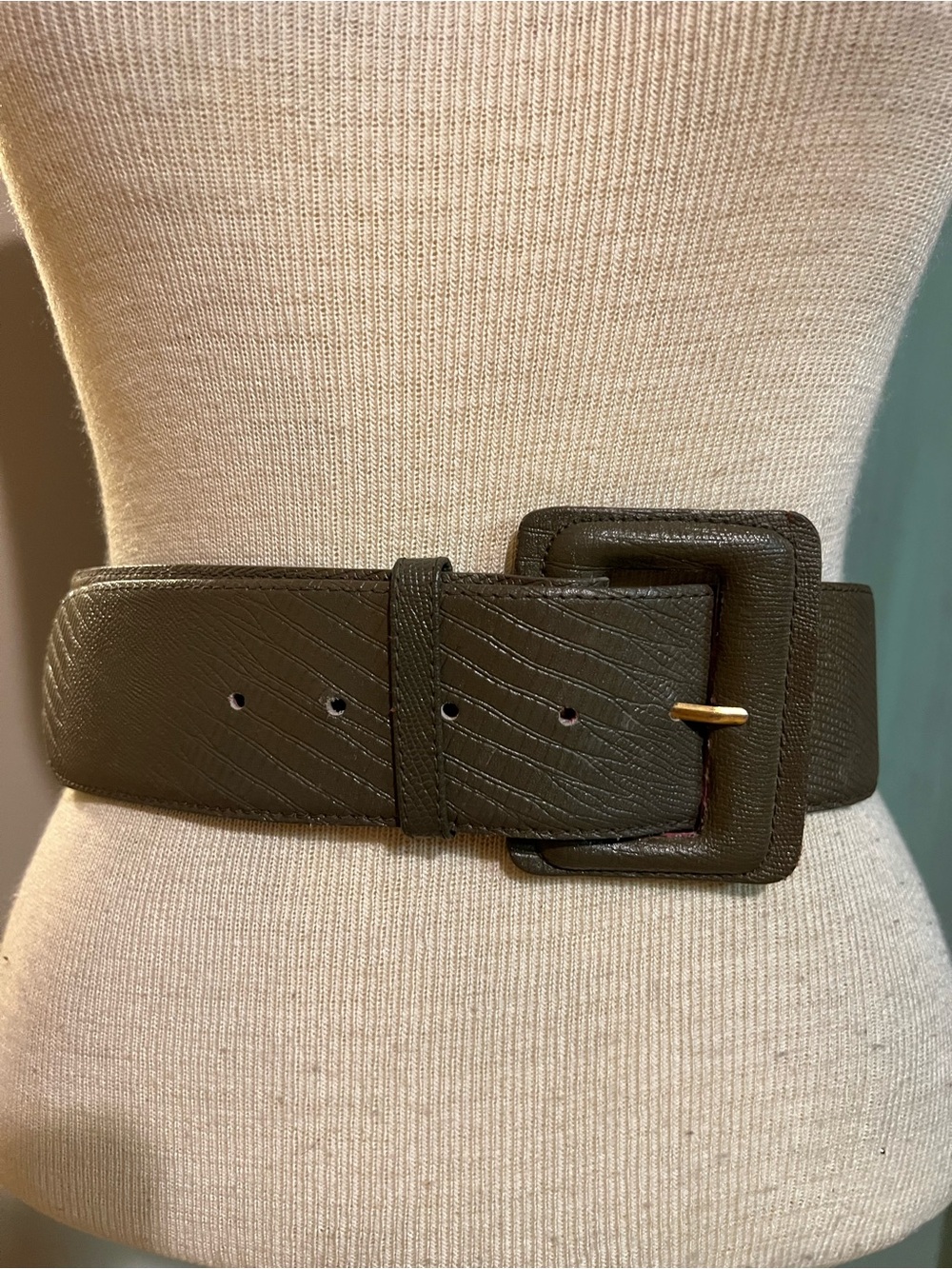 VTG Y2K Paul Harris Olive Lizard Embossed Belt Size M/L 2 In. Wide EUC
